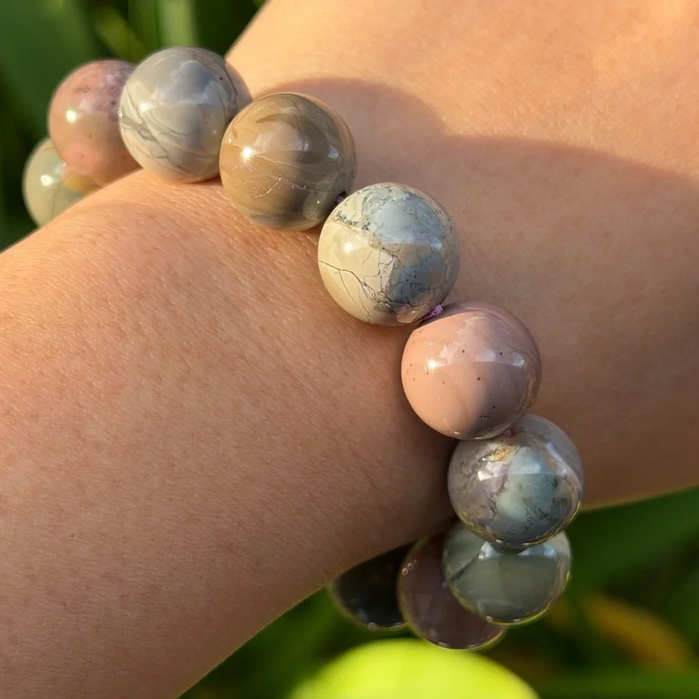 15mm‎ stretchable chunky multicolor Alashan agate bracelet 0837